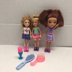 Mattel Barbie Dolls Lot Of 3 With Shoes Brushes And Sundae
